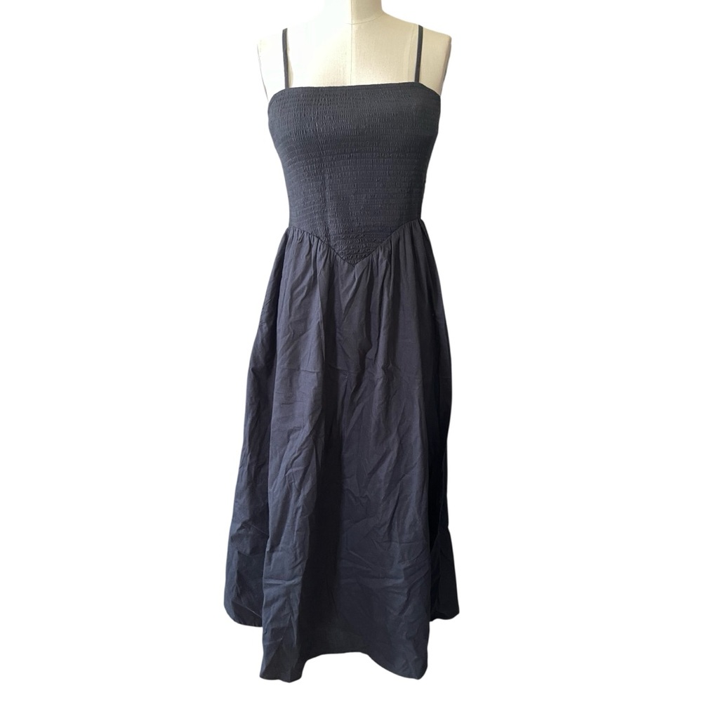 ❤️ NWT! Japna Smocked Corset Bodice Black Midi Dress - Picture 2 of 10
